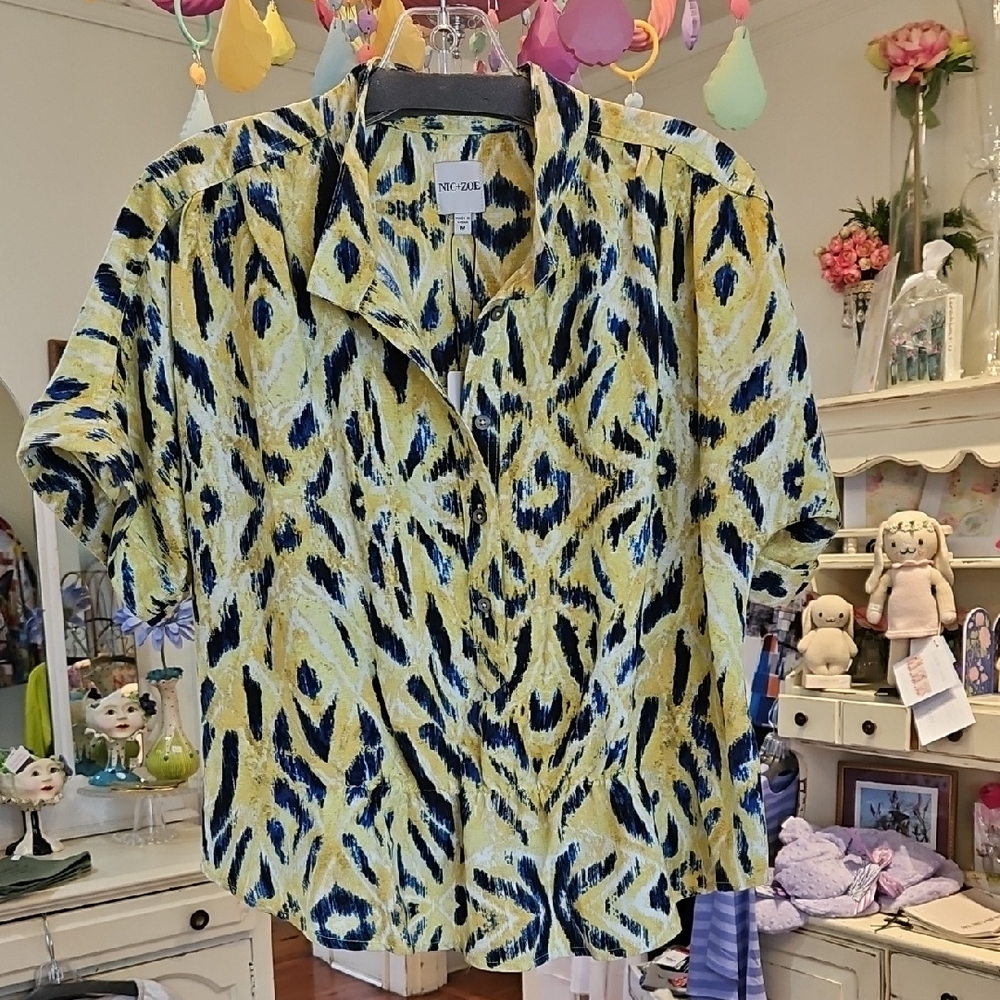 NIC+ZOE Yellow and Blue Patterned Casual Shirt